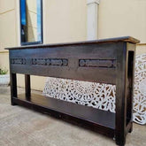 Indian Antique Beautiful Hand Carved Art Solid Wooden Console Hall Table Black 196x40x97Cm